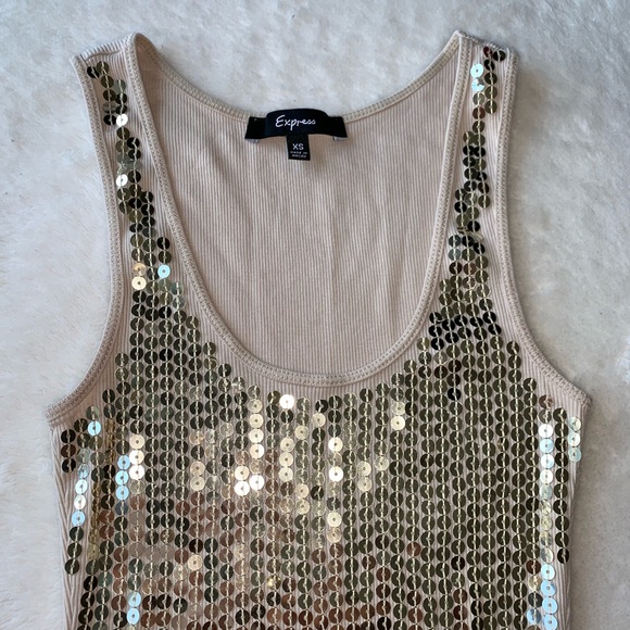 SOLD Express Gold Sequin Tank Top Size XS - Picture 3 of 5